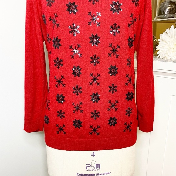 Talbots Red Sequin Lambswool Crew Neck Sweater - Picture 5 of 12